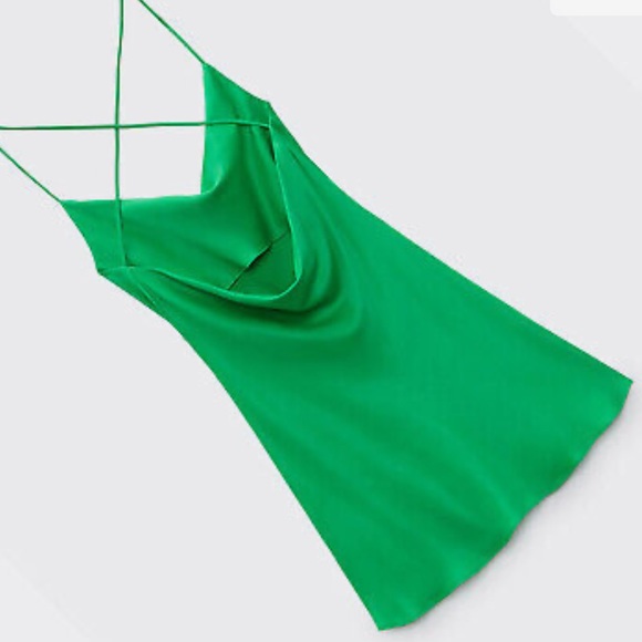 Zara Short Satin Effect Dress Green - Picture 7 of 14